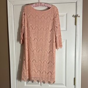 Peach Lace Midi Dress